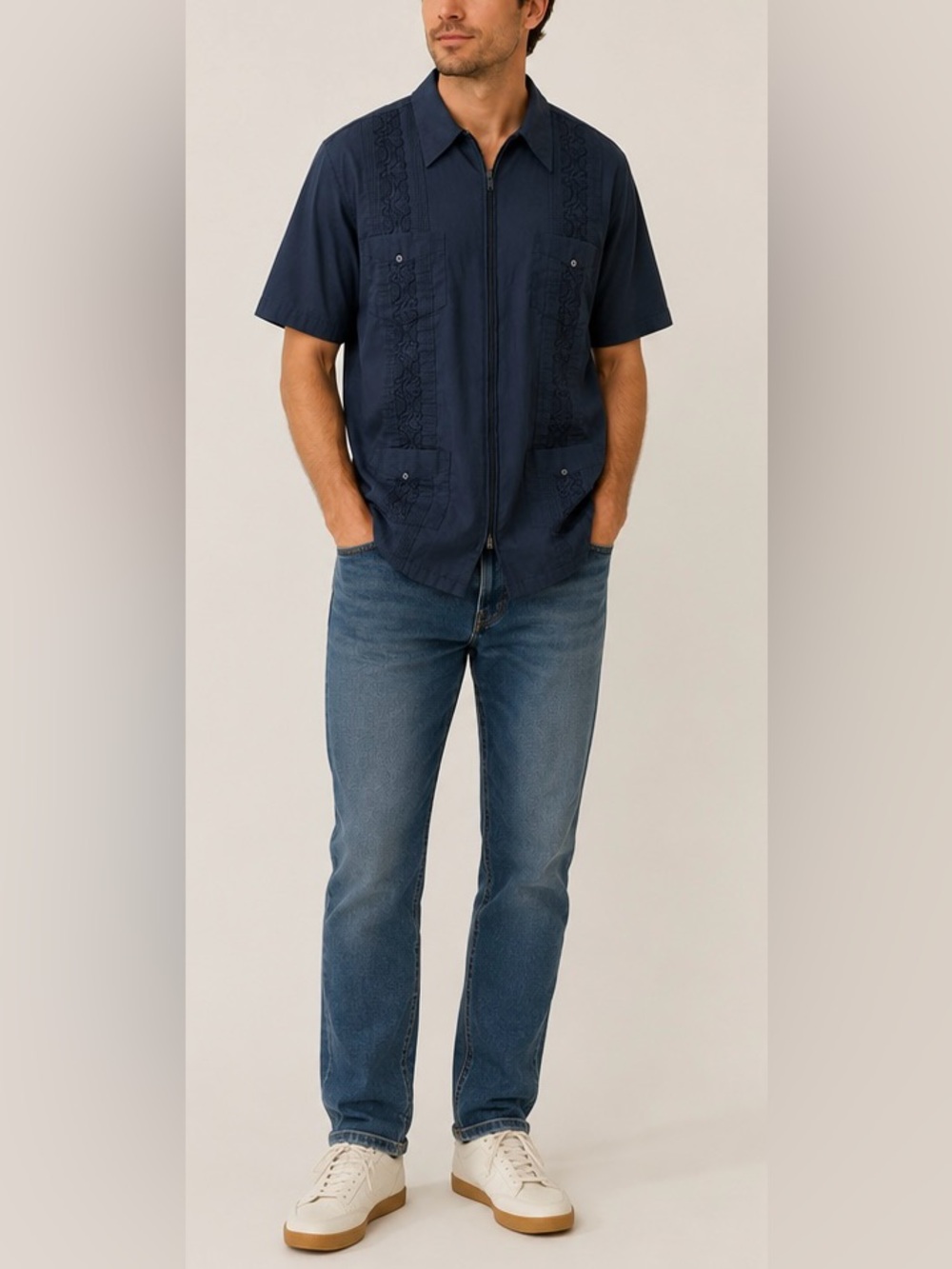 Guayabera Original Cuban Shirt in Navy | Size XL